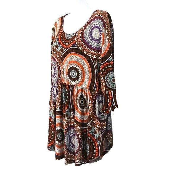 Women's Oversize Ruffle Tunic Size XL Mandala Bohemian Hippie Hipster Scoop Neck - Picture 2 of 6